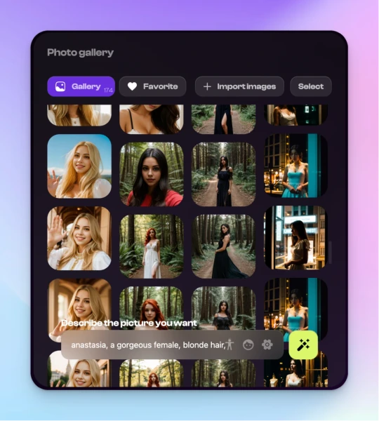 Nastia gallery interface with generated images and videos