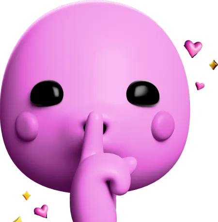 Pink 3D character making a quiet gesture