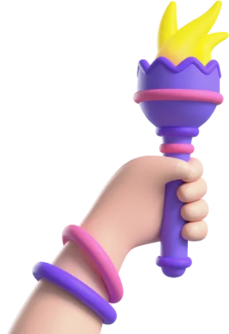 Hand holding a purple torch with a yellow flame